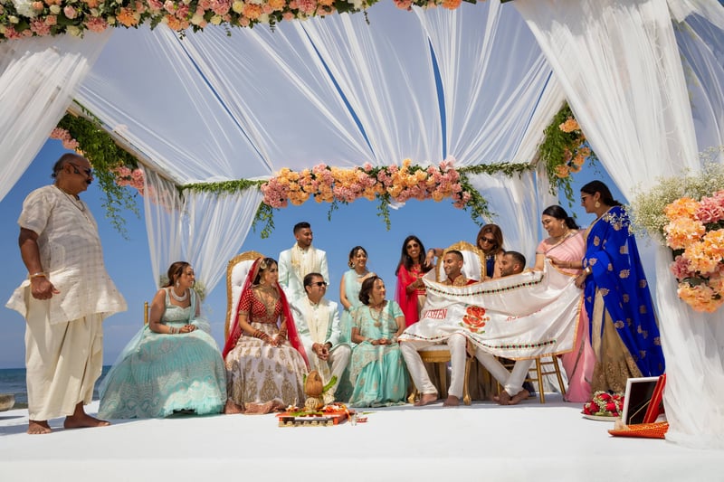 family at a wedding in a sunny location