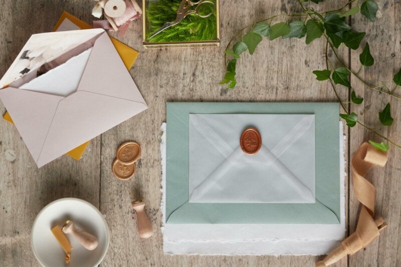 Wedding invitation with envelop and wax seals