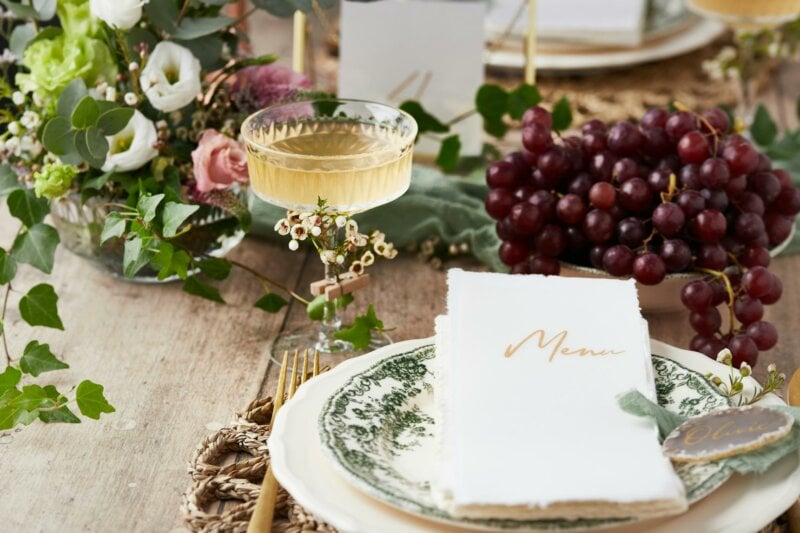 Wedding menu in a plate on a decorated table