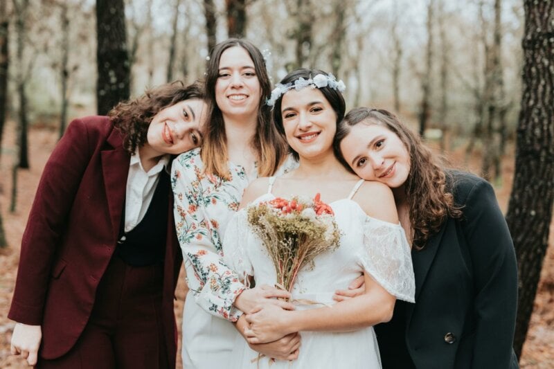 Brides and friends at a wedding