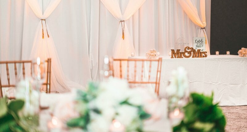 Wedding tables with Mr and Mrs