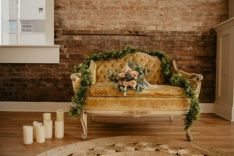 Flower bouquet on Chester couch