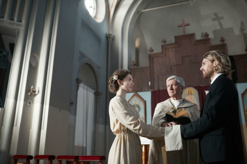 Couple getting married in a church