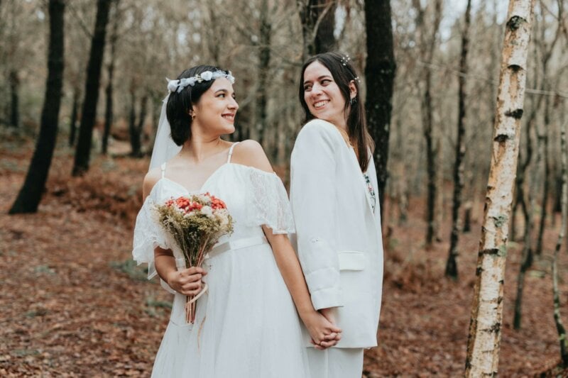 Wedded couple in a forest