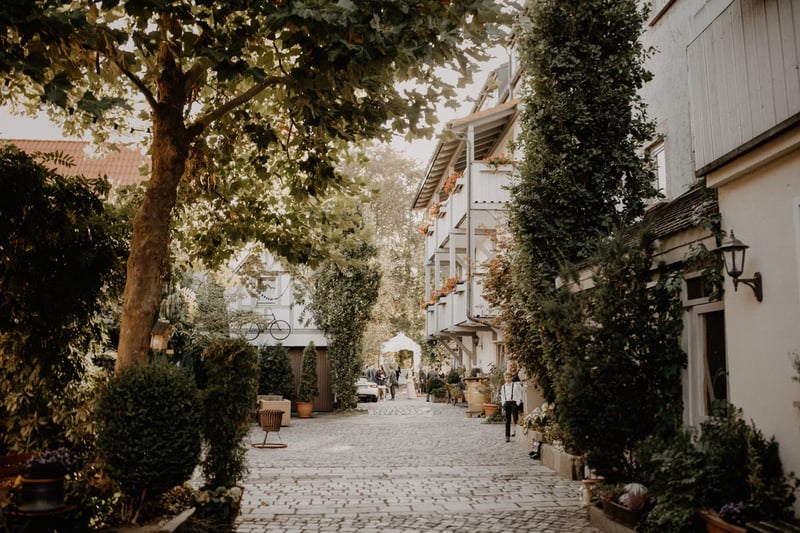 Ländliche Gasse mit Grün