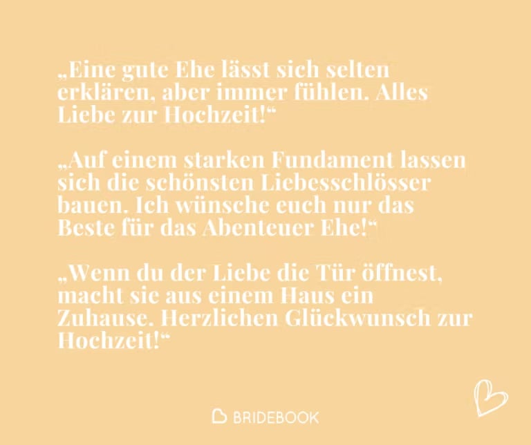 Textkarte mit Beispielen für kurze Glückwünsche zur Hochzeit
