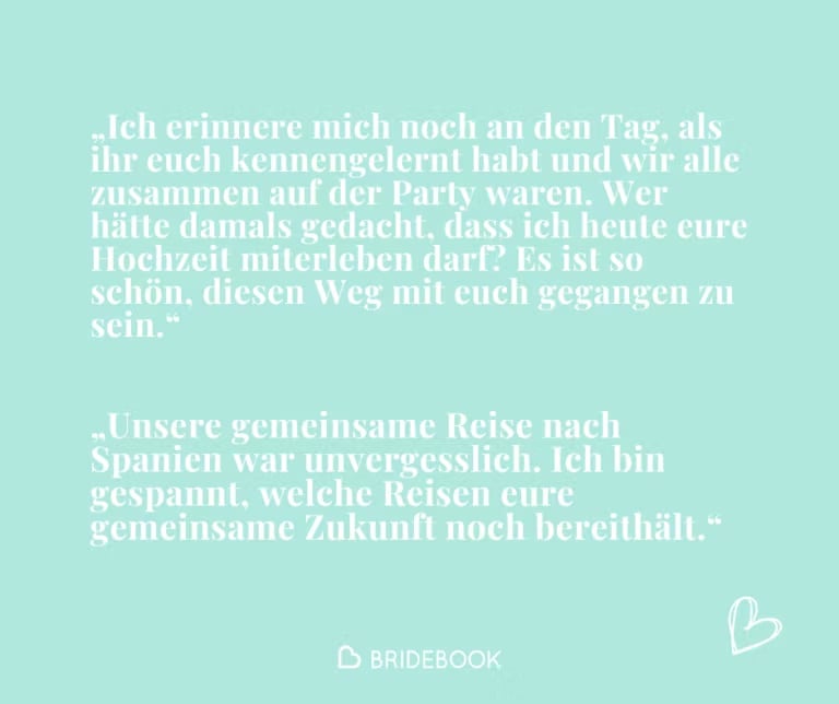 Textkarte mit Beispielen für persönliche Anekdoten zur Hochzeit