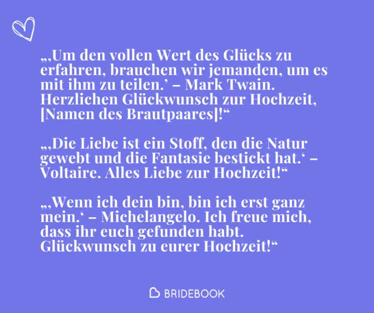 Textkarte mit Beispielen für Zitate und Weisheiten zur Hochzeit