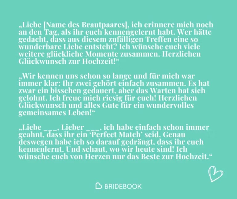 Textkarte mit Beispielen für persönliche Anekdoten als Hochzeitsglückwunsch