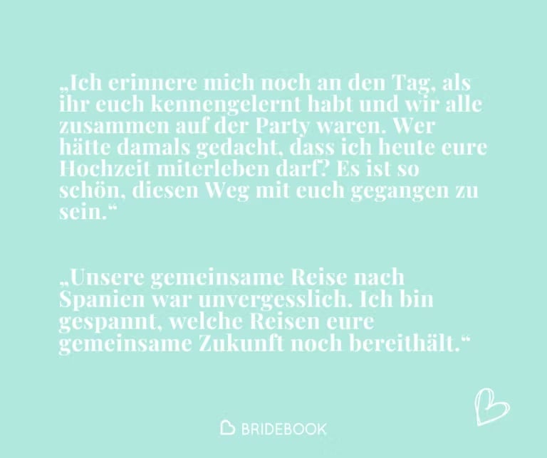 Textkarte mit Beispielen für persönliche Anekdoten zur Hochzeit