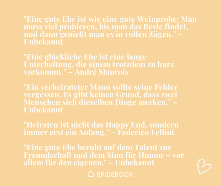 Lustige Zitate zur Hochzeit von André Maurois und Federico Fellini auf gelbem Hintergrund