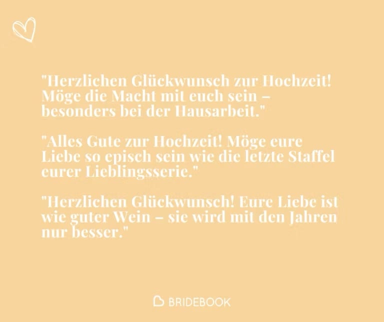 Bridebook-Grafik mit humorvollen Sprüchen für Hochzeits-Posts auf Social Media