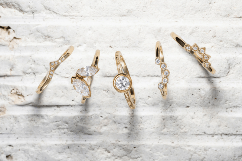 A selection of wedding rings on display 