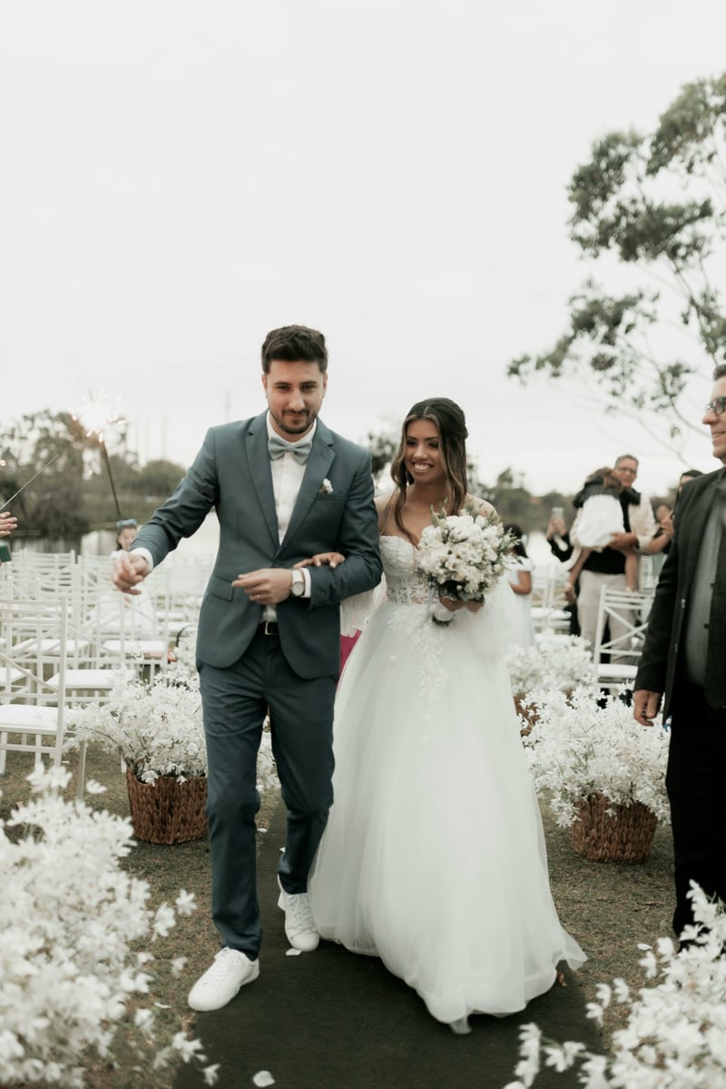 Bride and groom leaving a budget wedding ceremony together