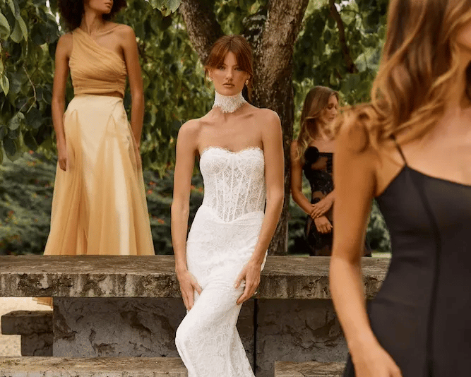 Bride wearing lace bridal choker and a strapless lace wedding dress