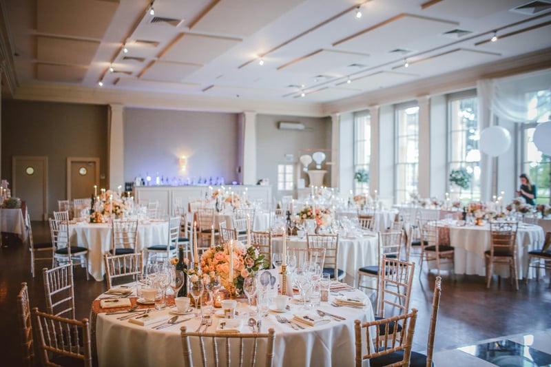 Wedding reception with large round tables