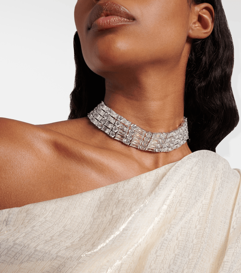 Silver crystal wedding choker