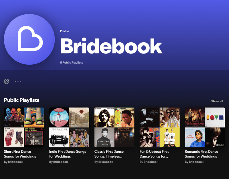 spotify dashboard with wedding music