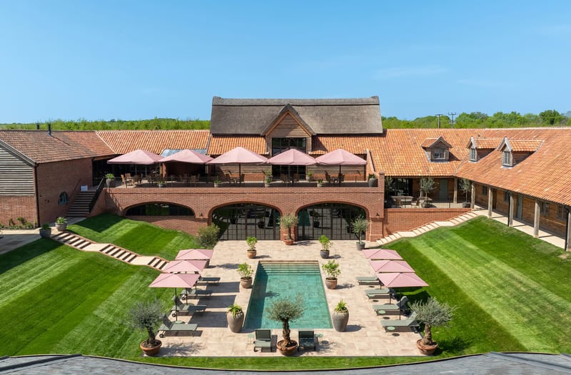 Outdoor sunken pool at Wilderness Reserve, an exclusive-use wedding venue in Suffolk