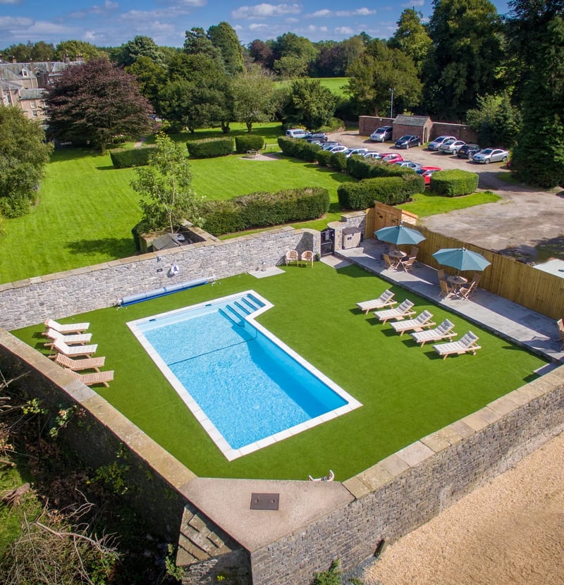 Gisburne Park Estate, a Grade I listed wedding venue in the Ribble Valley, Lancashire, with heated outdoor pool in the walled gardens