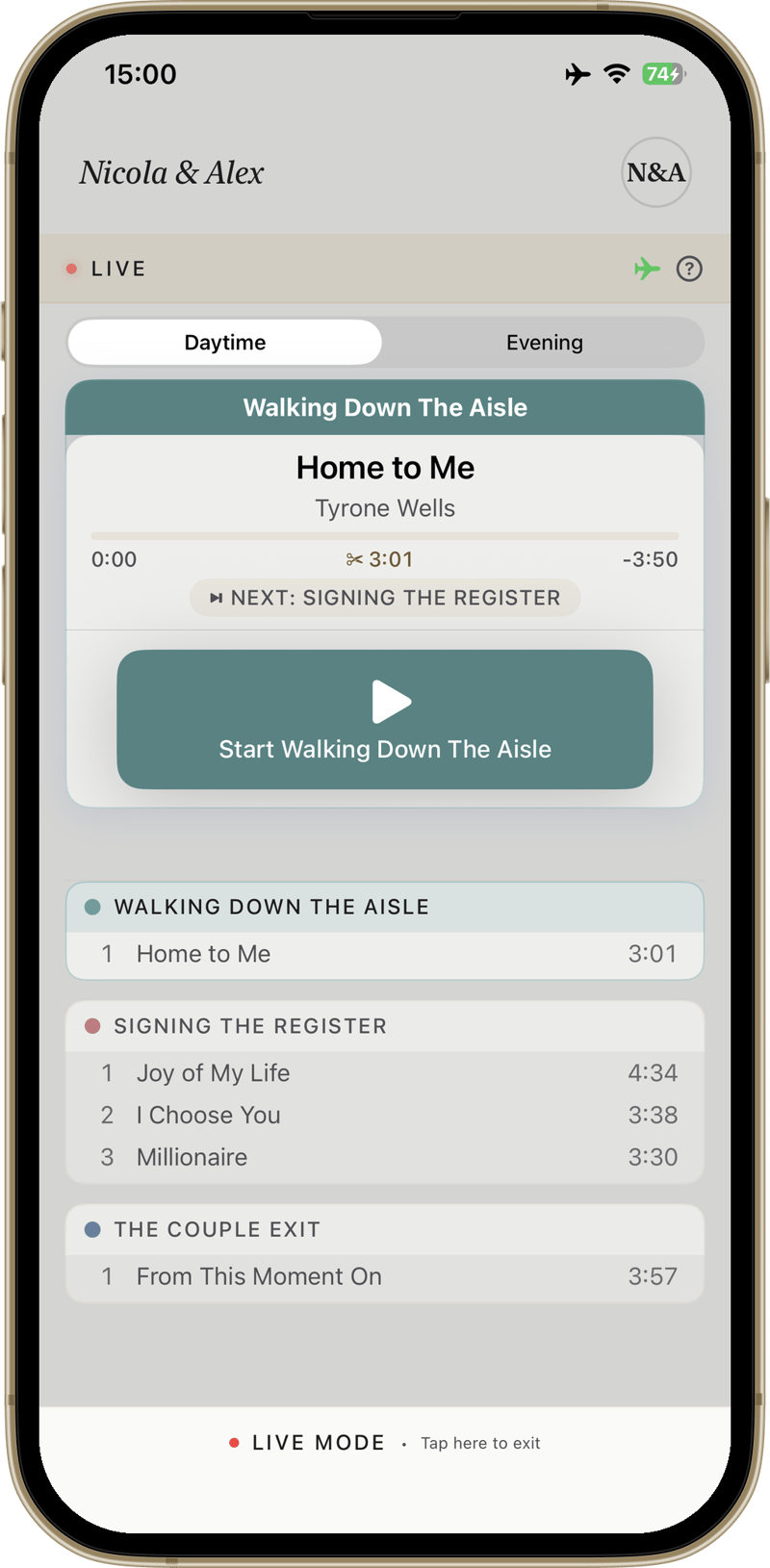 Wedding player app screenshot