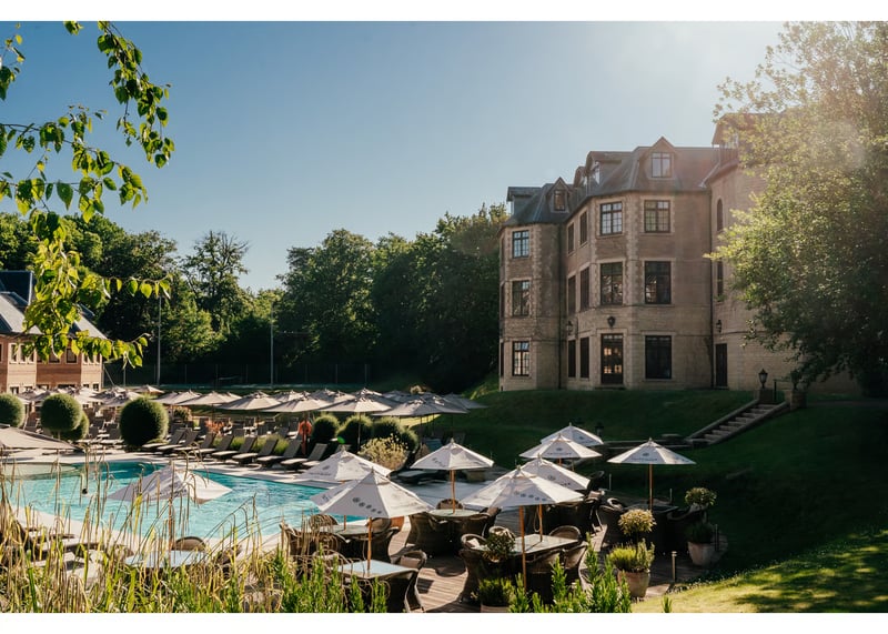 Outdoor pool and spa at Pennyhill Park, a Surrey wedding venue 45 minutes from London