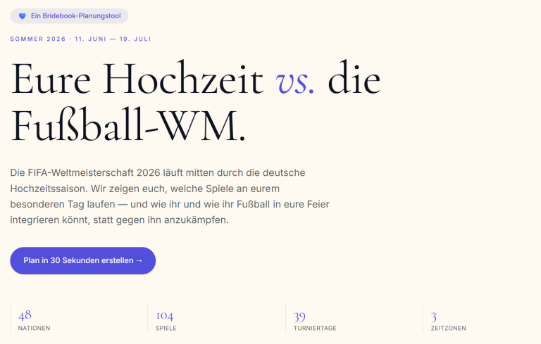 in Bridebook-Tool, das euch hilft, eure Hochzeit rund um die WM zu planen