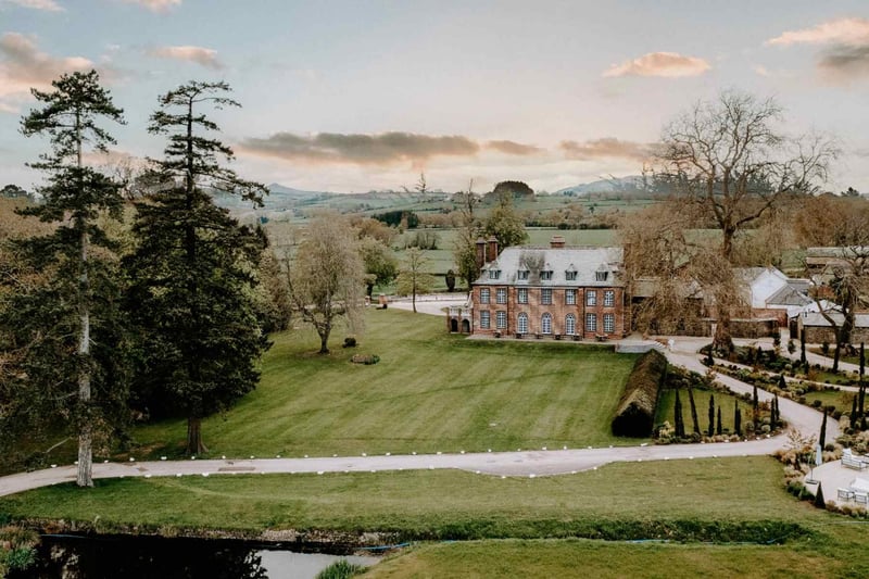 Exterior of welsh dry hire wedding venue Sant Fraed in winter
