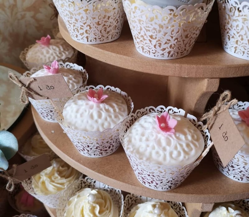 close-up of a cupcake tower