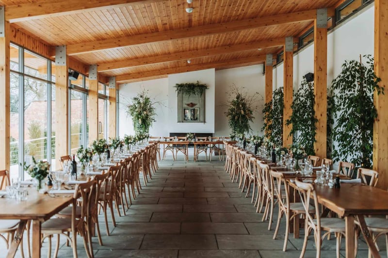 Light filled reception space at wedding venue Thorpe Garden