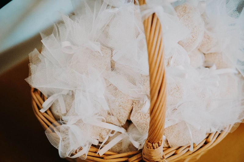 a basket of individually wrapped seed bags to use as wedding favours