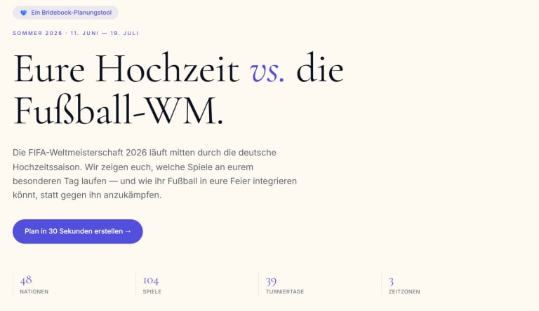 in Bridebook-Tool, das euch hilft, eure Hochzeit rund um die WM zu planen