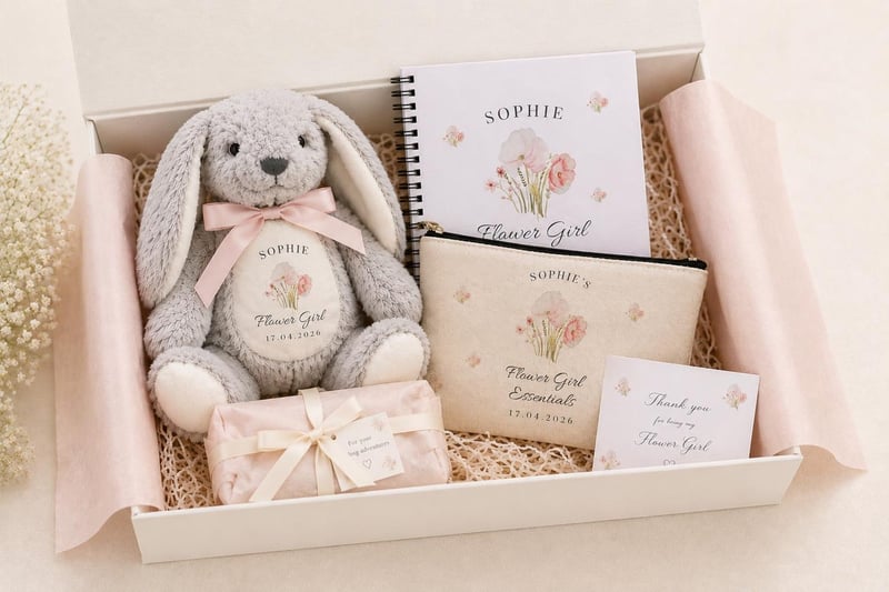 a flower girl proposal box with personalised items.