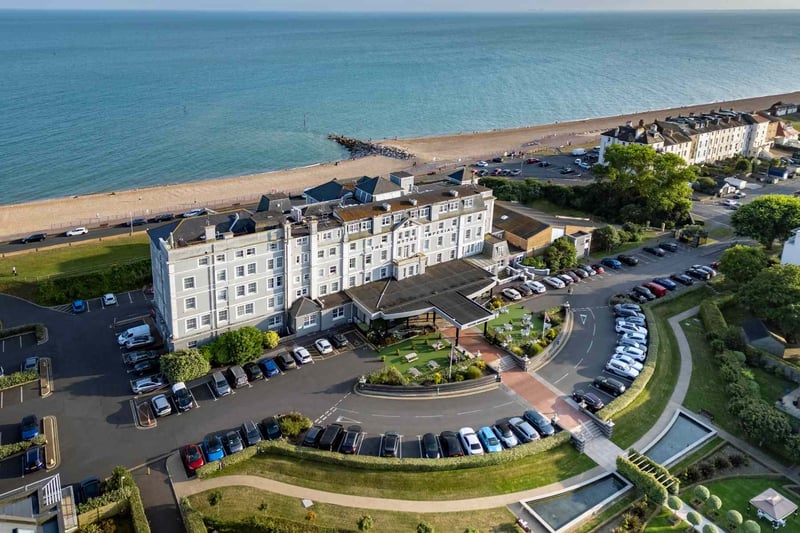 Aerial view of a hotel wedding venue by the beach