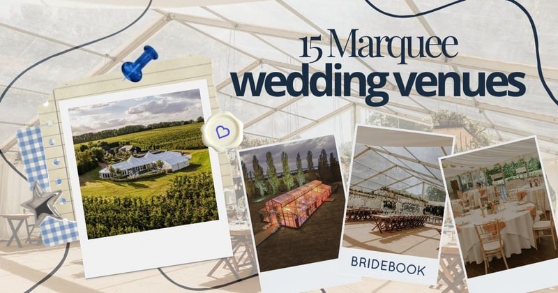 Photo collage of a selection of marquee wedding venues in the UK
