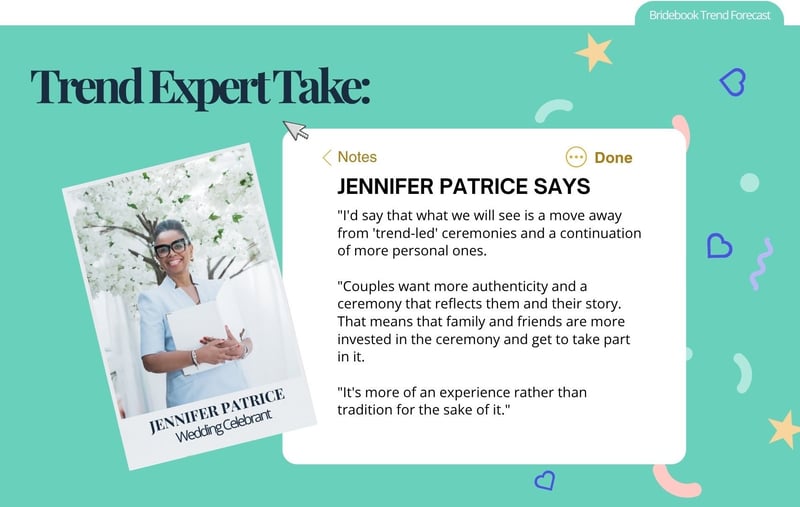 wedding celebrant jennifer patrice sharing her trend insights