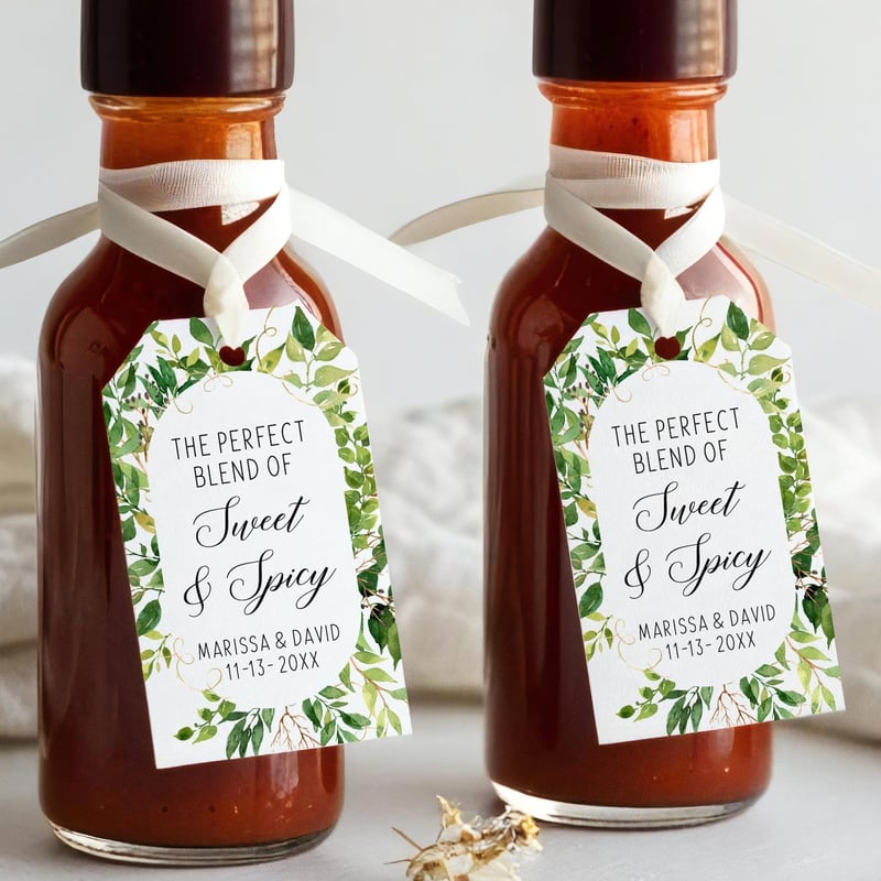 personalised hot sauce labels on hot sauce wedding favours.