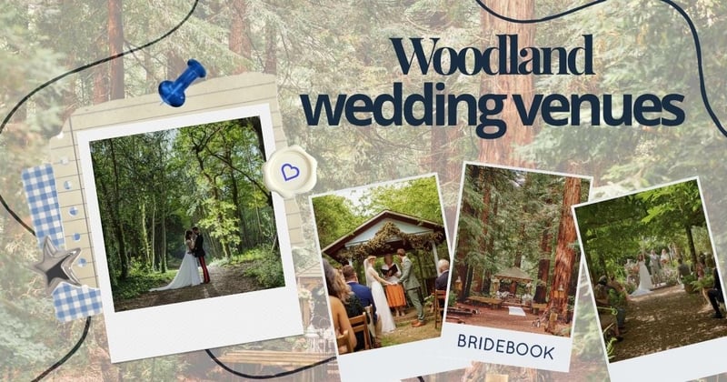 Photo collage of four different woodland wedding venues in the UK