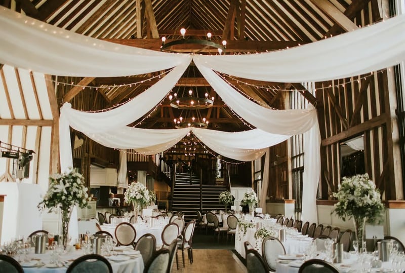 wedding reception with draped ceiling decor at essendon country club