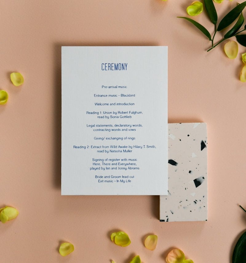 a wedding ceremony order of service card.