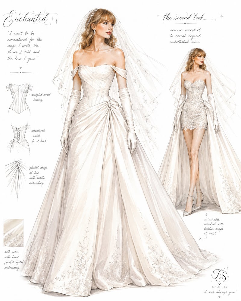 A prediction of Taylor Swift's wedding dress by designer Cynthia Grafton-Holt