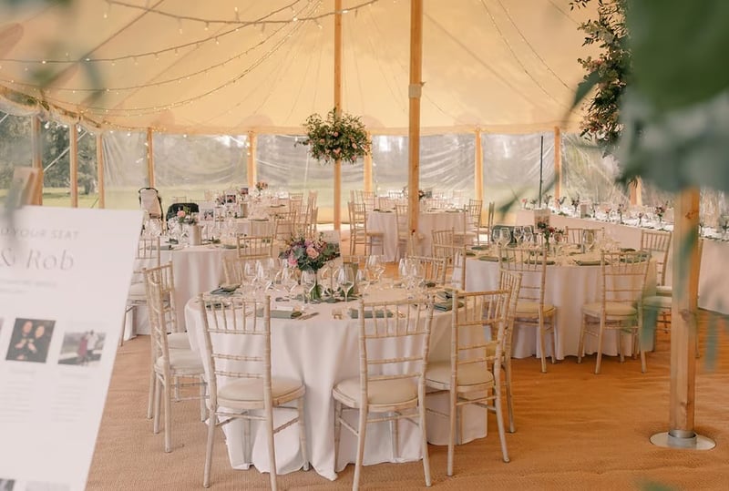 Marquee wedding reception set up for a wedding showcase