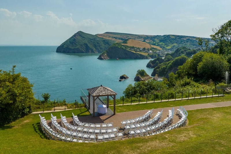 Wedding ceremony set up overlooking the sea at Devon wedding venue Sandy Cove