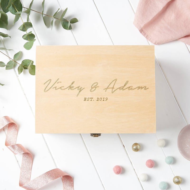 an engraved engagement keepsake box.