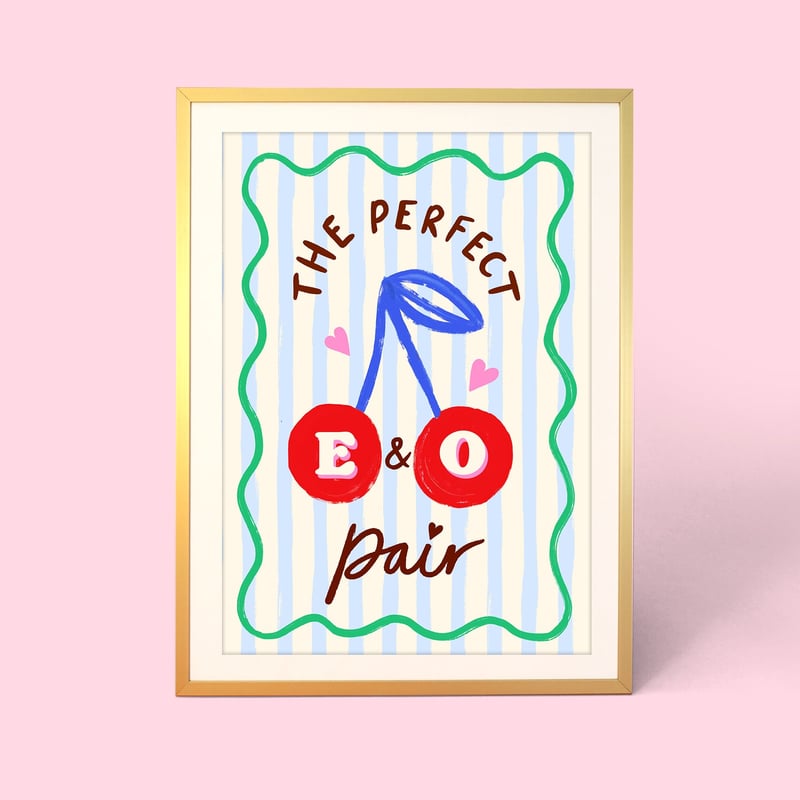 a colourful print featuring a cherry motif.