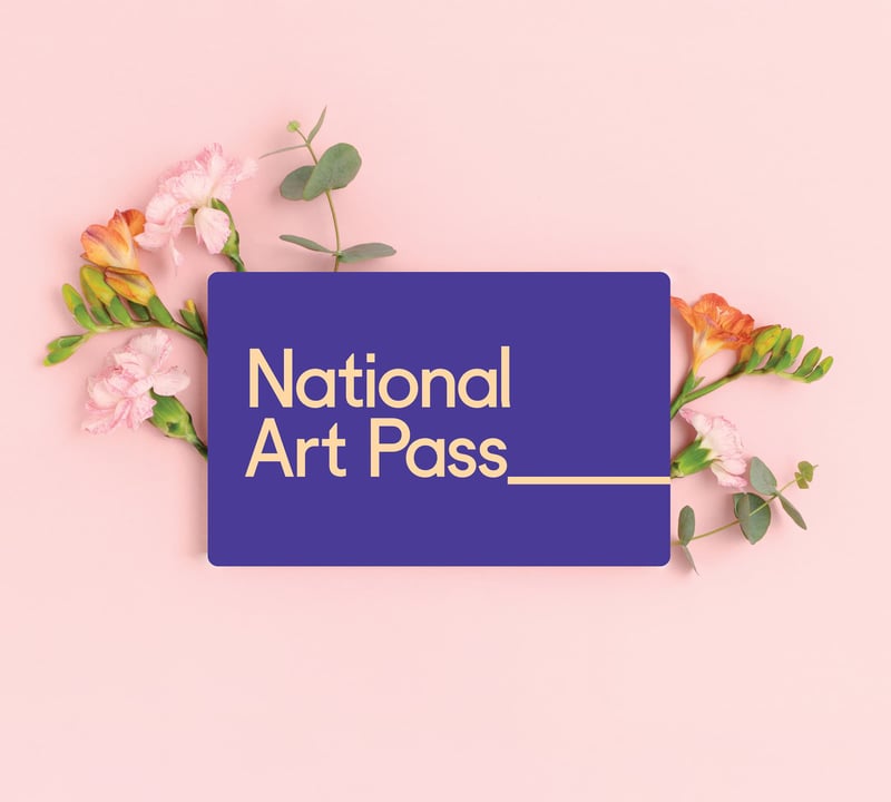 a national art pass card with flower backdrop.