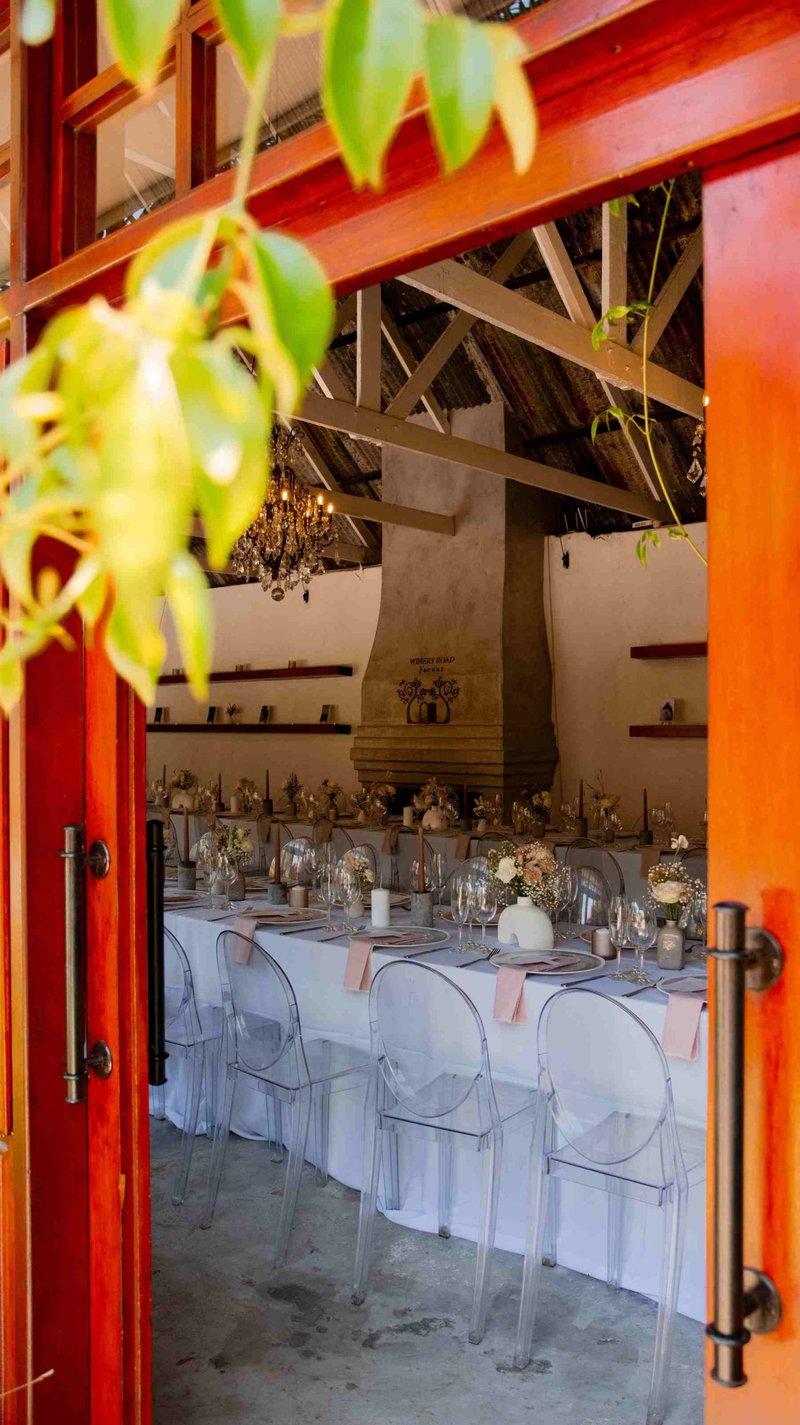 small wedding breakfast set up in autumn indoors