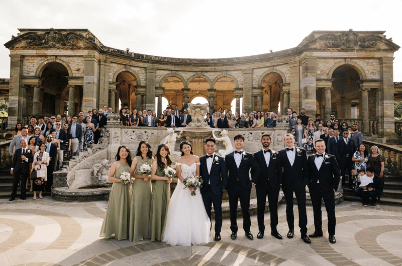 group wedding photo outside hever castle 