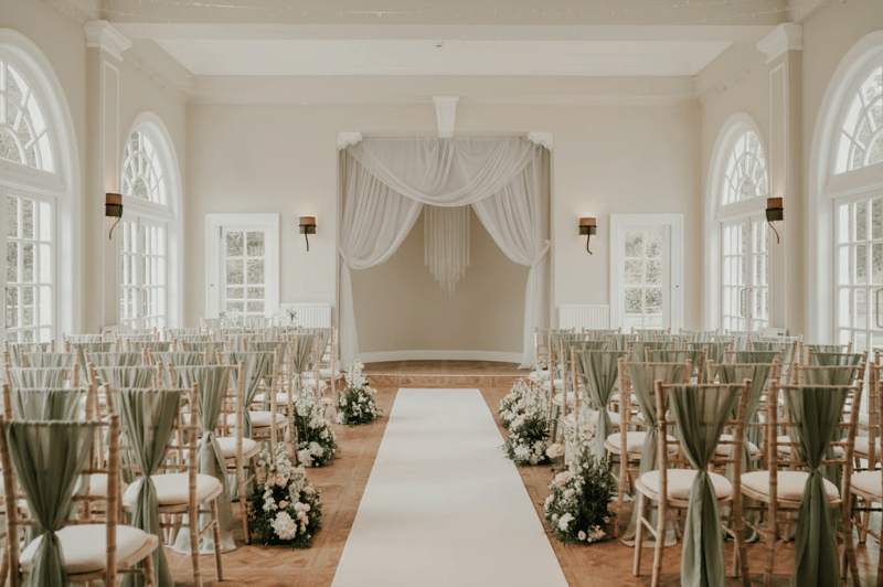 interior of barony castle hotel wedding venue set up for a ceremony