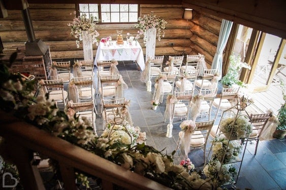 Hidden River Cabins set up for a wedding ceremony